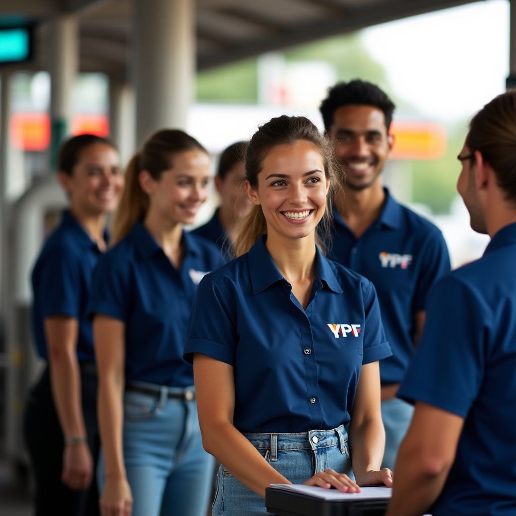 Trabajadores de YPF en estación de servicio